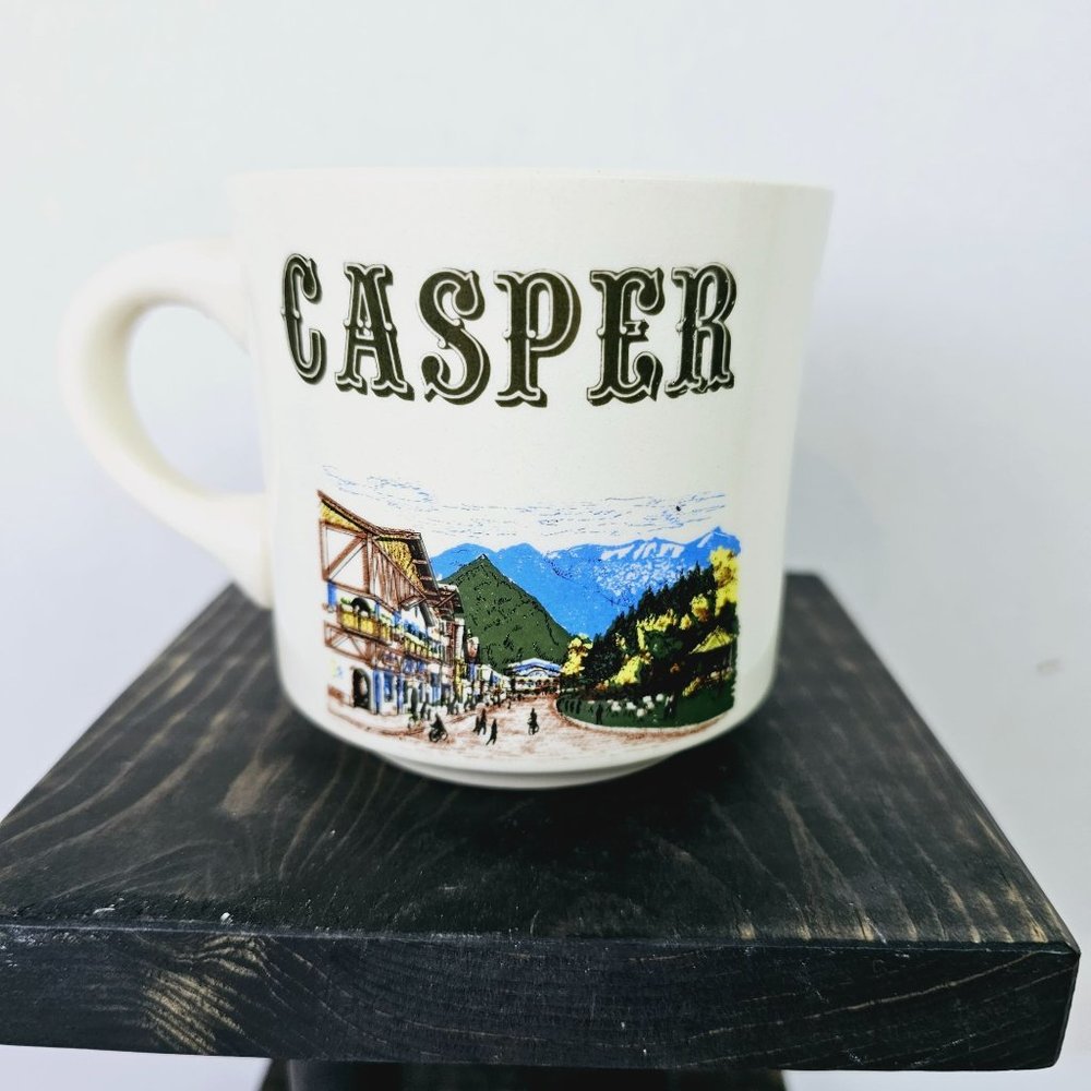 Vintage Casper Wyoming Porcelain Town Mountain Scene Coffee Mug, EVC